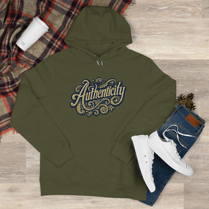 Authenticity Script Hoodie — 'Authenticity' Vintage Ornate Graphic Hooded Sweatshirt