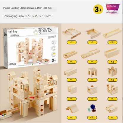 Wooden Marble Run Building Blocks for Kids 3-8 Years