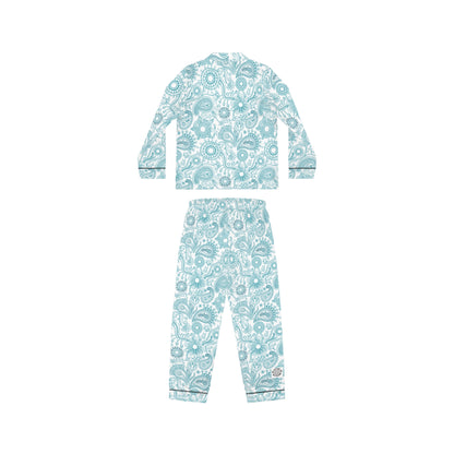Satin Paisley Women’s Pajama Set – Light Blue Floral Sleepwear