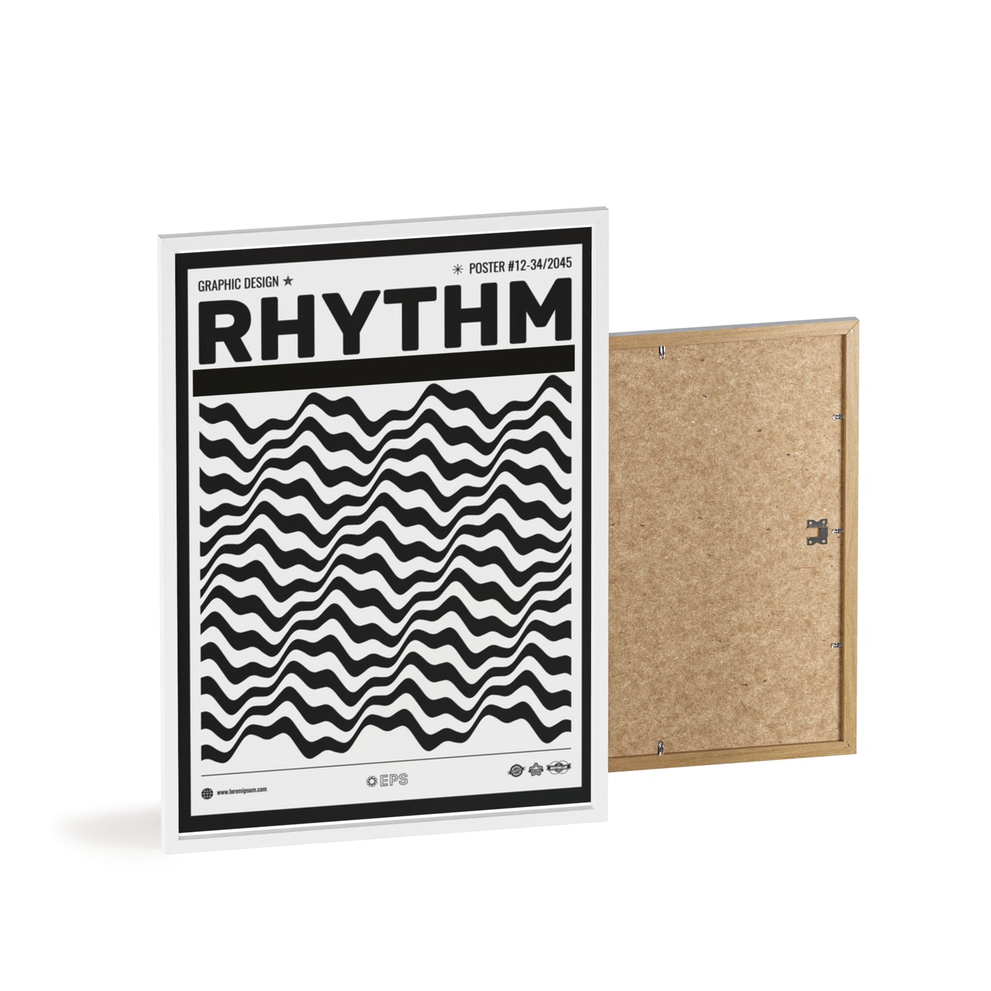 Rhythm Wave Art Poster with Wooden Frame — Black & White Modern Wall Print