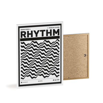 Rhythm Wave Art Poster with Wooden Frame — Black & White Modern Wall Print