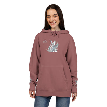 Embroidered Swan Graphic Hoodie — Vintage Pigment-Dyed