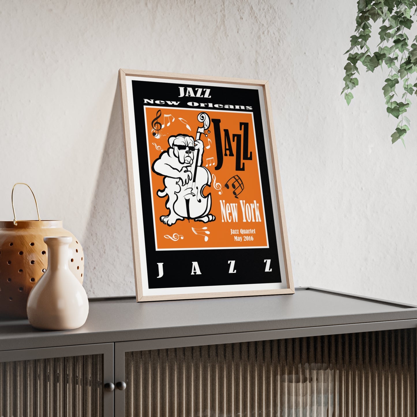 Jazz Poster with Wooden Frame — New Orleans/New York Music Print