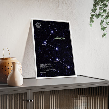 Cassiopeia Constellation Poster with Wooden Frame — Star Map Wall Art