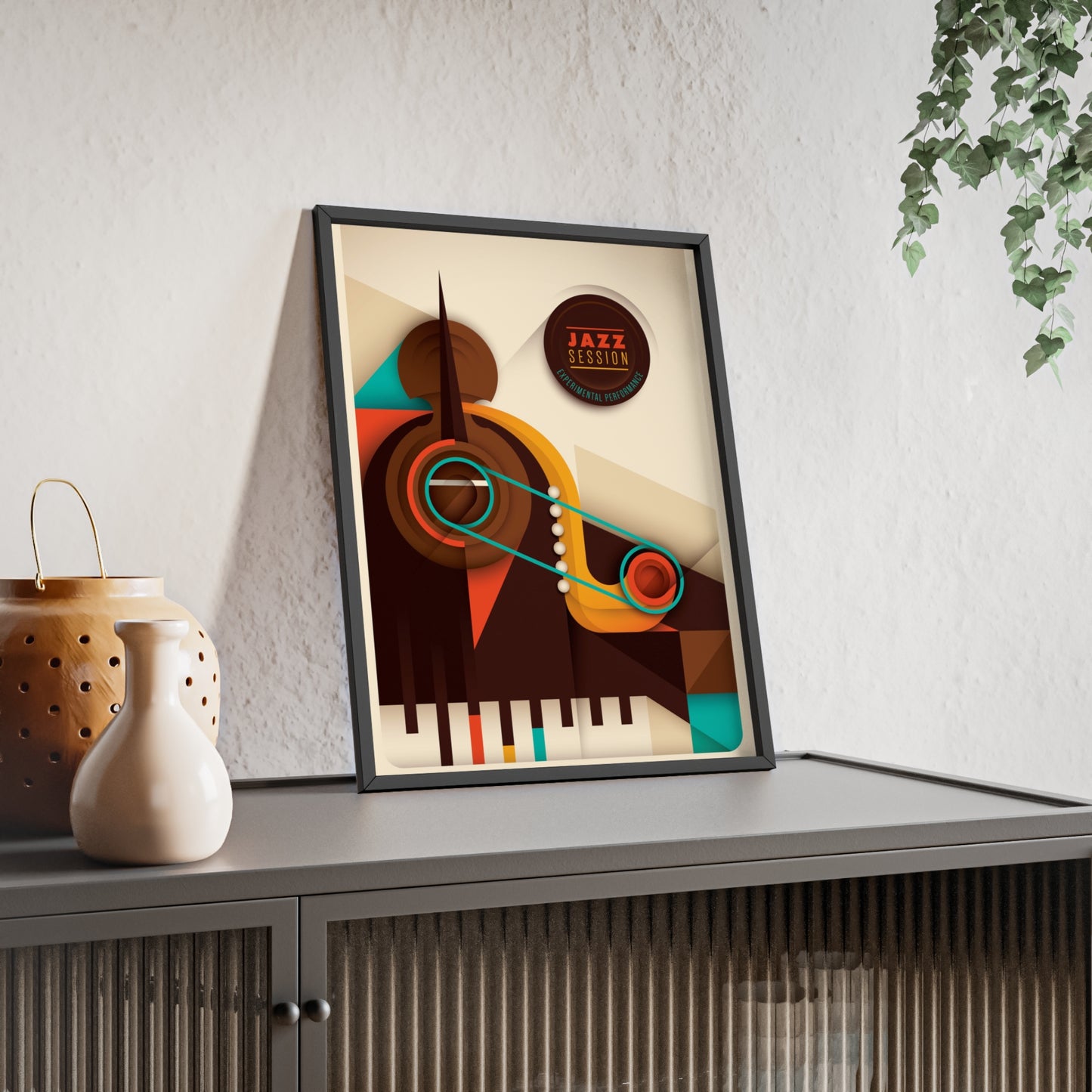 Jazz Session Poster with Wooden Frame – Retro Abstract Music Wall Art