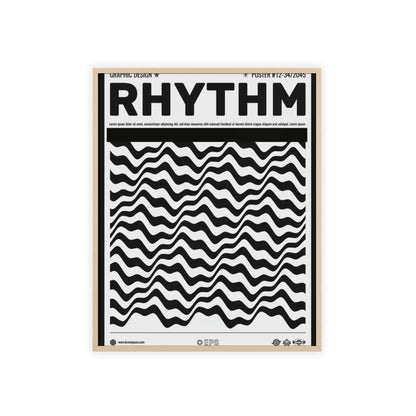 Rhythm Wave Art Poster with Wooden Frame — Black & White Modern Wall Print