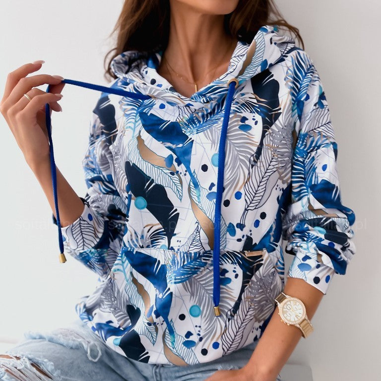Women's Floral Hooded Rope Pocket Sweatshirt