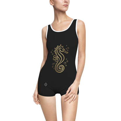 Vintage Gold Seahorse One-Piece Swimsuit