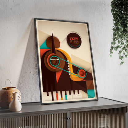 Jazz Session Poster with Wooden Frame – Retro Abstract Music Wall Art