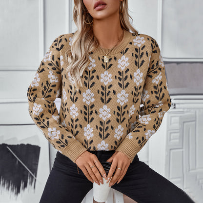 Women's Flower Jacquard Pullover Sweater