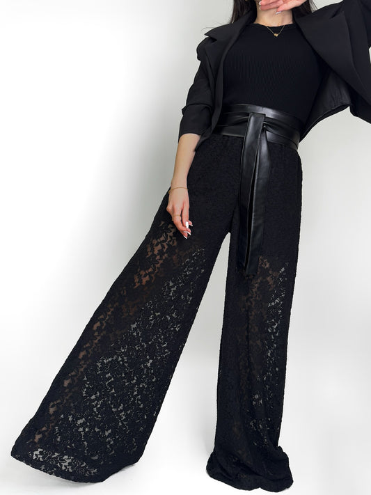 High Waist Lace Wide Leg Pants
