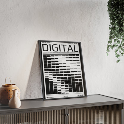 Digital Grid Poster with Wooden Frame — Modern Black & White Wall Art