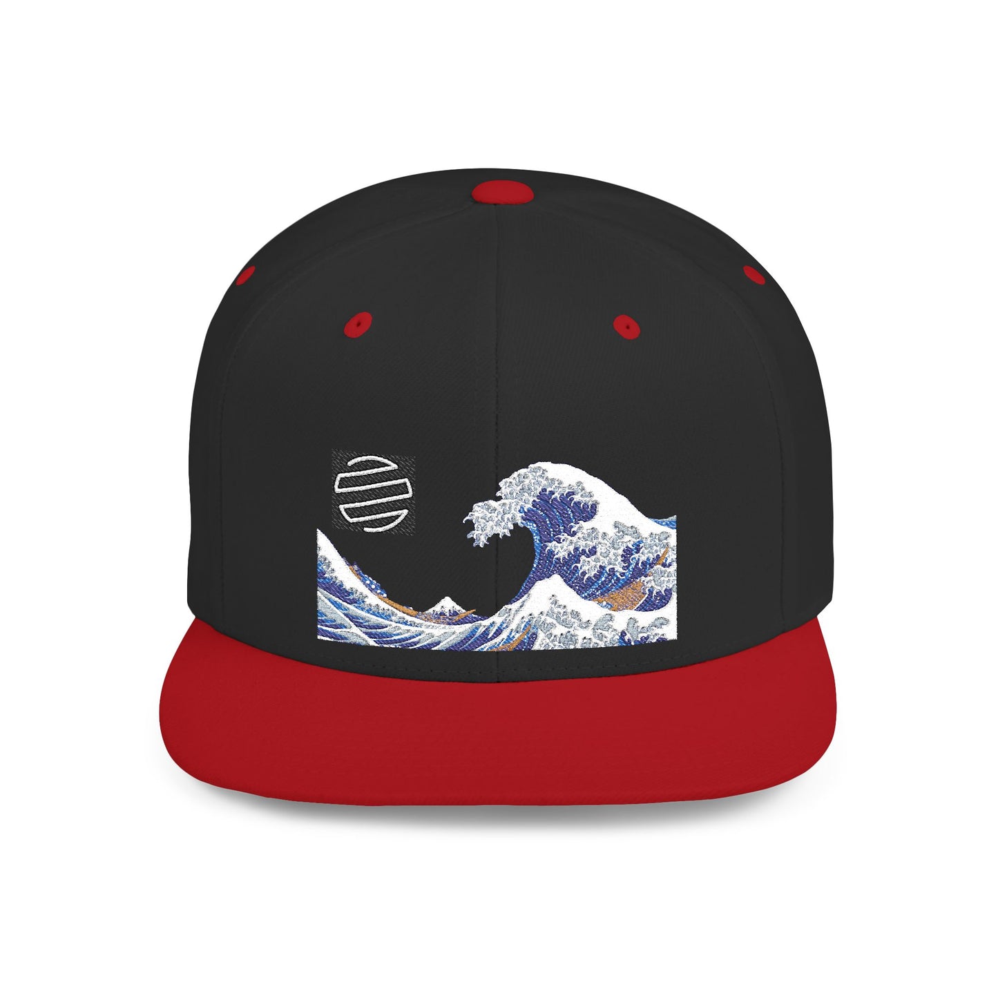 Snapback Hat — Blue Wave Japanese Art Flat-Bill Cap