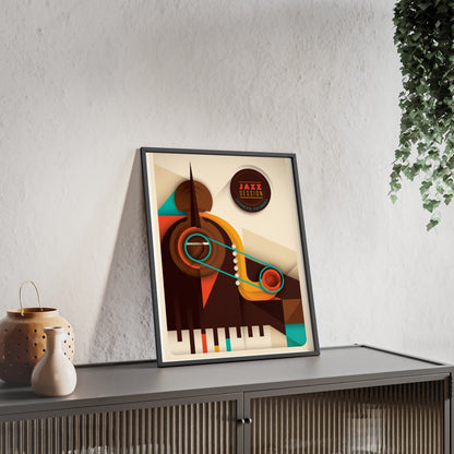 Jazz Session Poster with Wooden Frame – Retro Abstract Music Wall Art