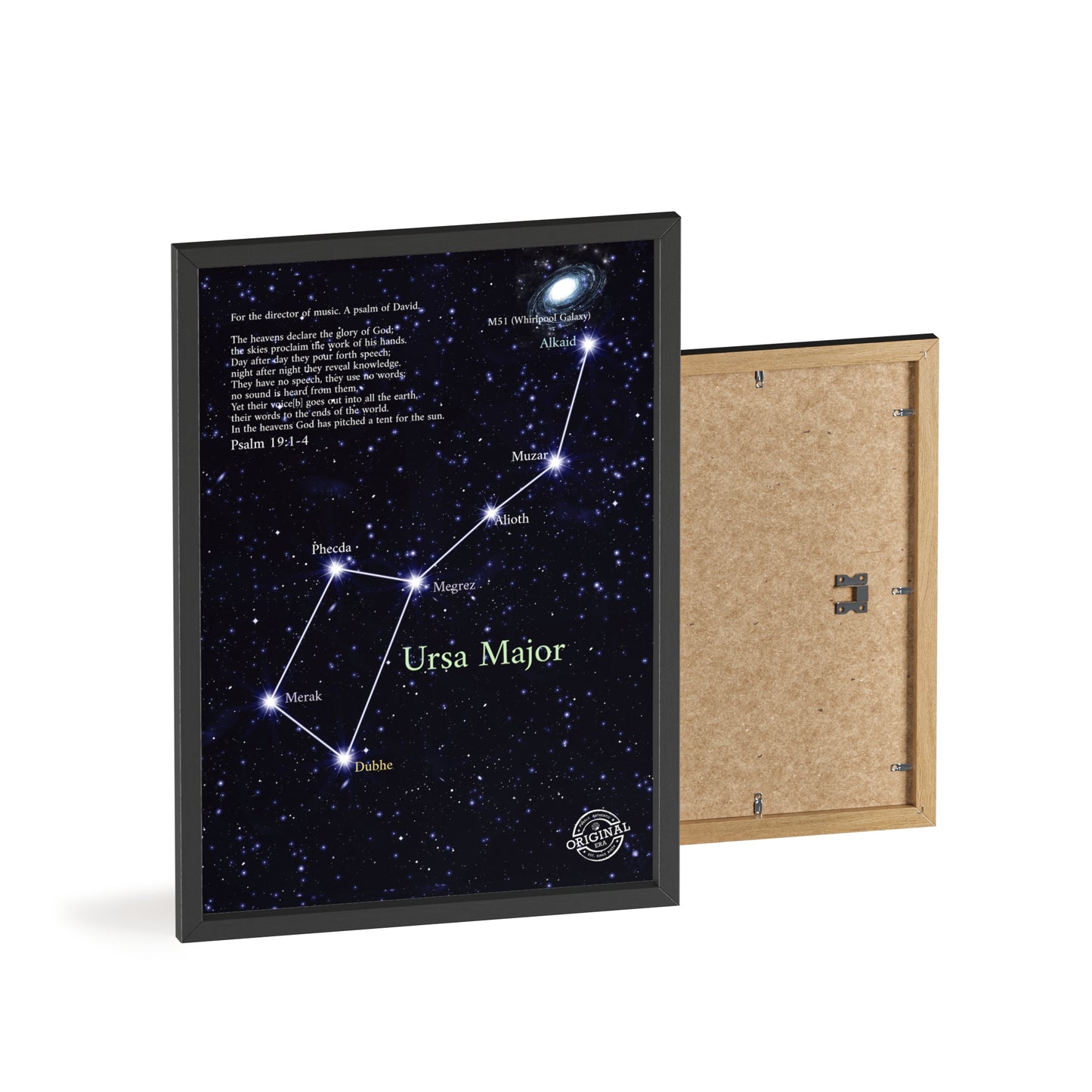 Ursa Major Constellation Star Map Poster with Wooden Frame — Astrology Wall Art