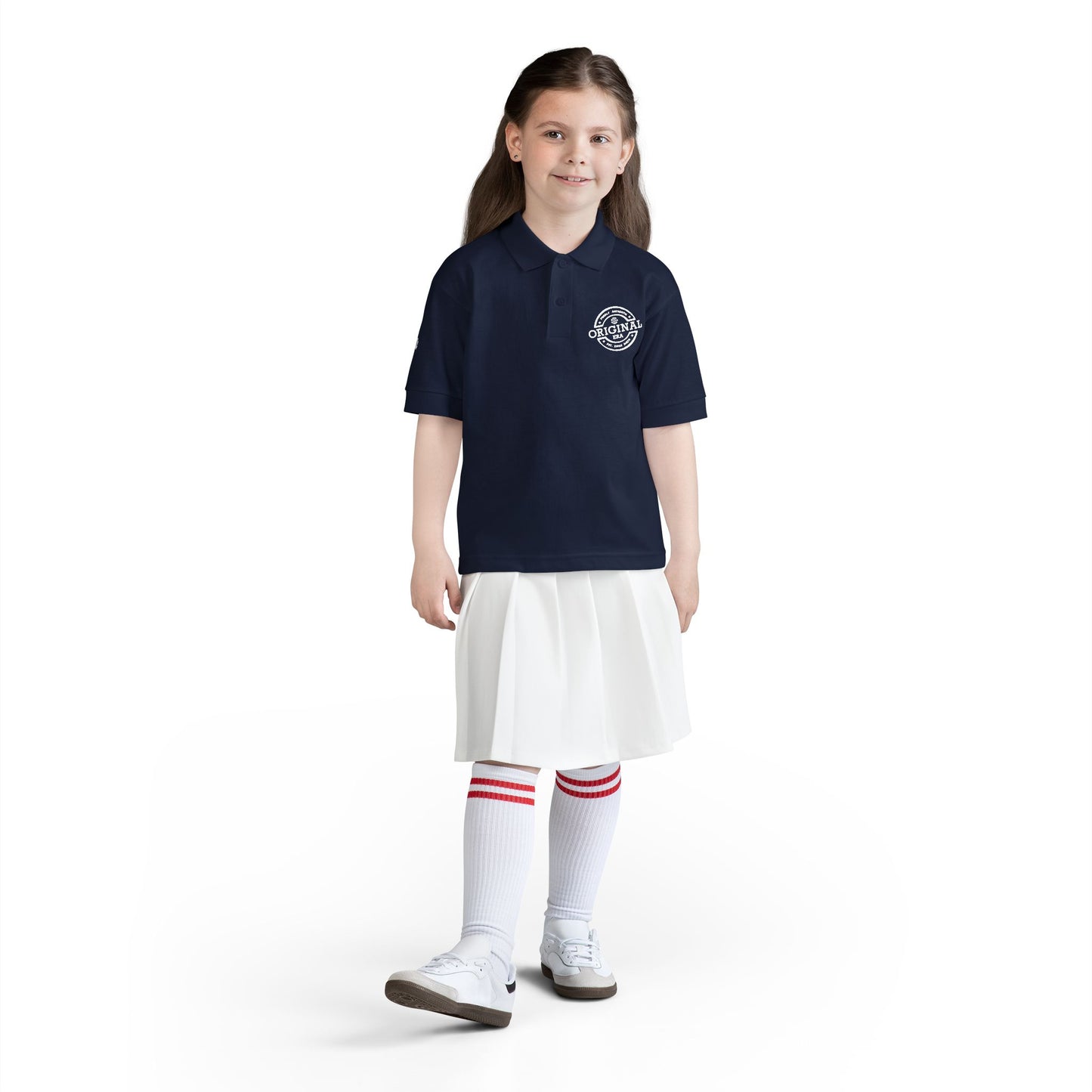 Youth Polo Shirt with 'Original' Vintage Stamp Logo — Kids School Uniform / Casual