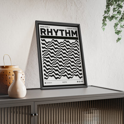 Rhythm Wave Art Poster with Wooden Frame — Black & White Modern Wall Print