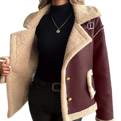 Women's Lamb Wool Locomotive Style Thick Coat