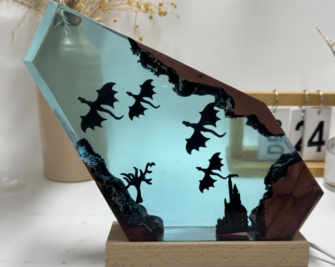Fire Dragon and Ice Dragon Resin Lamp 3D Dragon Desk Lamp