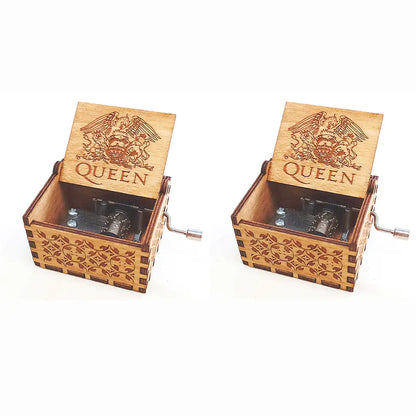 Queen Carved Music Box - Classic Hand-Crank Wooden Box