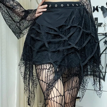 Women's Black Heavy-Duty Lace Stitching Skirt