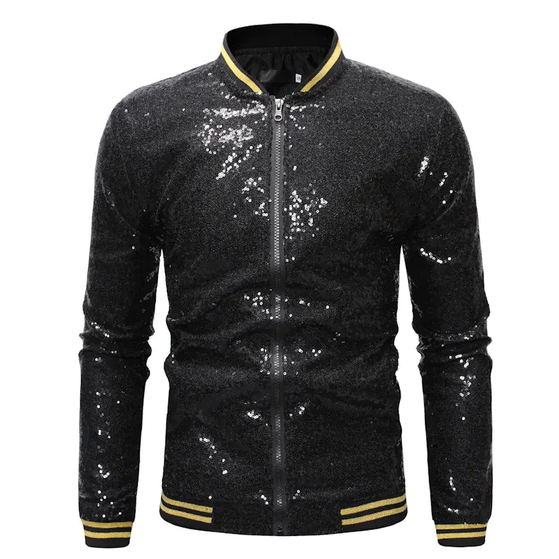 Glittery Stand Collar Baseball Jacket
