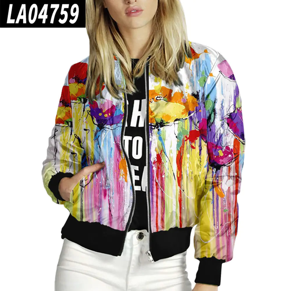 Women's Floral Pattern Stand-Up Collar Baseball Uniform