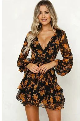 Women's Floral V-Neck Tie-Waist Dress