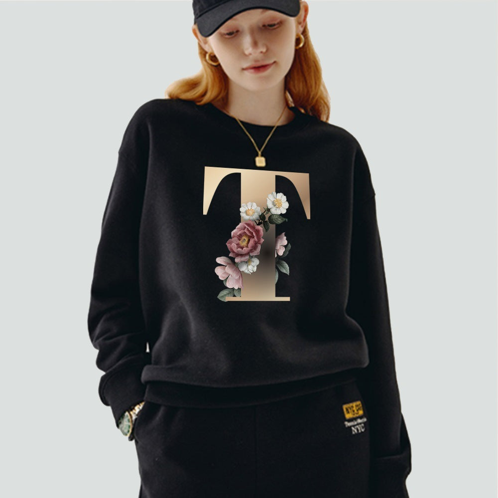 Printed Name Initial Series Black Pullover