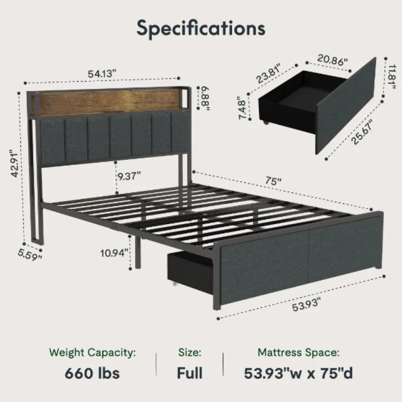 Charging Full Bed Frame with LED Ambiance