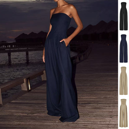 Backless Loose Tube-Top  Wide Leg Long Pants Jumpsuit