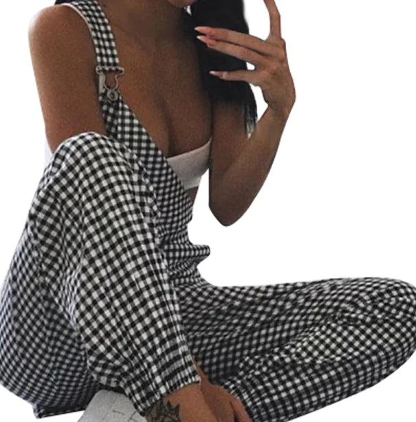 Checked Black Jumpsuit with Sleeves