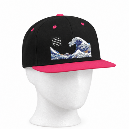 Snapback Hat — Blue Wave Japanese Art Flat-Bill Cap