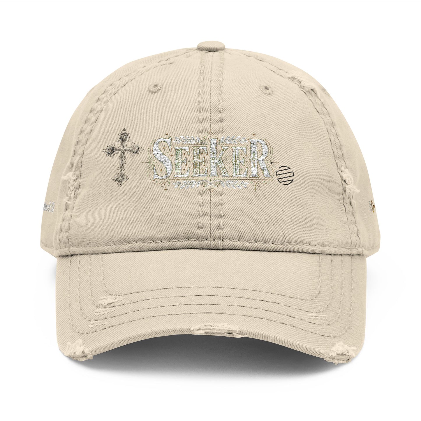 Seeker Embroidered Distressed Dad Hat — Vintage Faith Baseball Cap