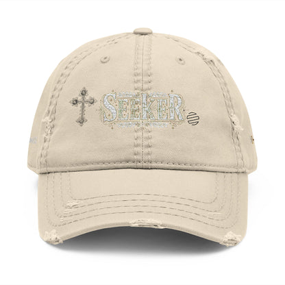 Seeker Embroidered Distressed Dad Hat — Vintage Faith Baseball Cap