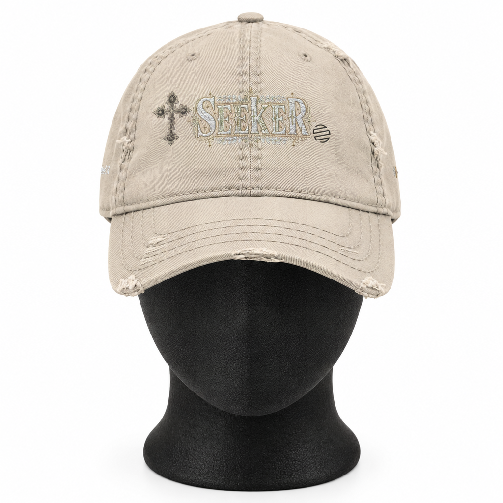 Seeker Embroidered Distressed Dad Hat — Vintage Faith Baseball Cap
