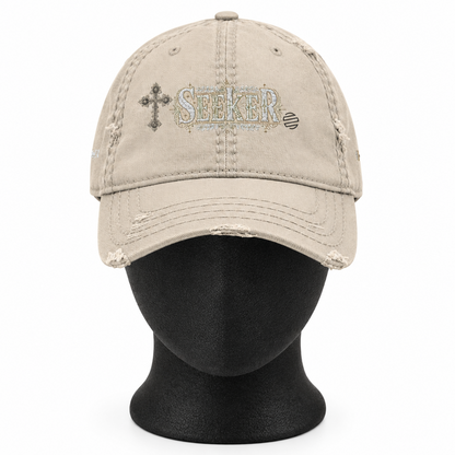 Seeker Embroidered Distressed Dad Hat — Vintage Faith Baseball Cap
