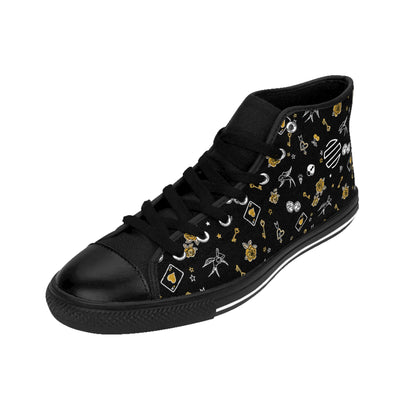 Game Of Love High-Top Sneakers — Black Floral Moon & Stars Pattern