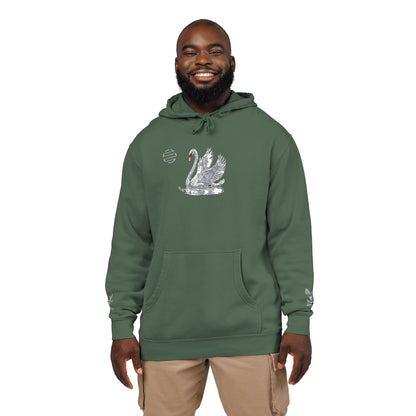 Embroidered Swan Graphic Hoodie — Vintage Pigment-Dyed