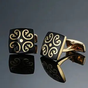 Elegant Black Enamel Floral Cufflinks