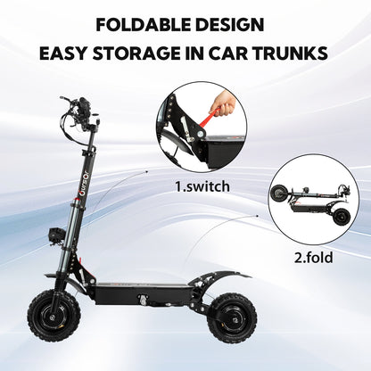 6000W Power Dual Motor Top Speed 50MPH Electric Scooter With Seat - 60V 35Ah Battery 50 Miles Range (11" Off-Road Tires)