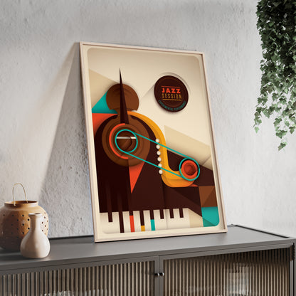 Jazz Session Poster with Wooden Frame – Retro Abstract Music Wall Art
