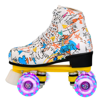 Wear-resistant Graffiti Flashing Wheel Quad Roller Skates