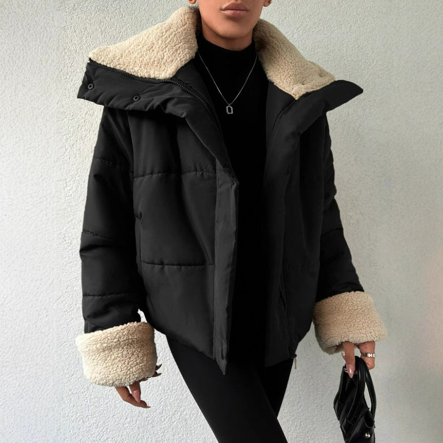 Ladies Belt Fur Collar Cotton Jacket