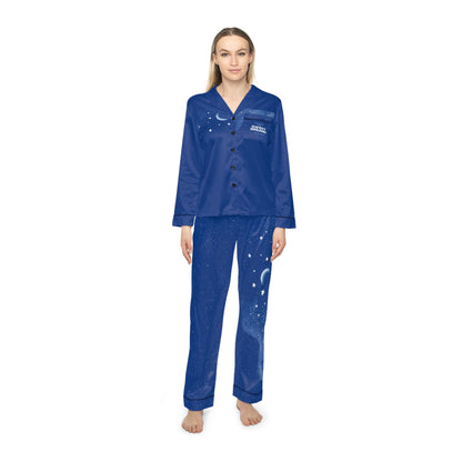 Moonlit Starry Satin Pajama Set – Women's Blue Sleepwear