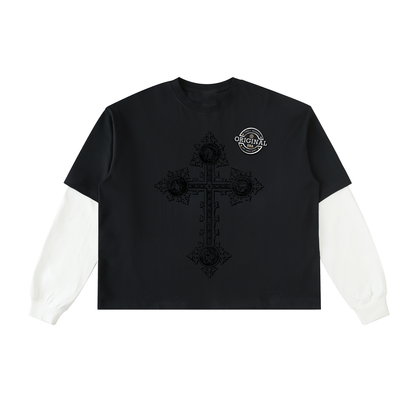 'Sacred Sacrifice' Layered Contrast Sleeve Cotton T-Shirt