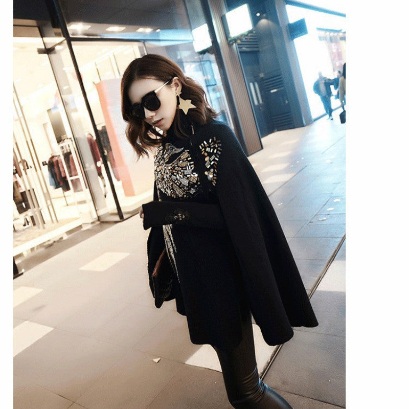 Embroidered Flying Woman Sequin Poncho with Beading