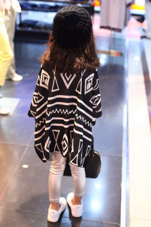Kids' Geometric Knit Cardigan and Abstract Shawl