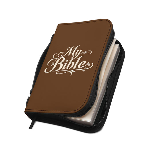 Brown Zippered "My Bible" Leather Bible Cover — Protective Carry Case for Church, Travel & Devotions
