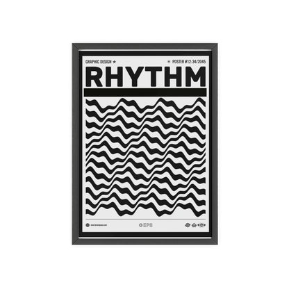 Rhythm Wave Art Poster with Wooden Frame — Black & White Modern Wall Print